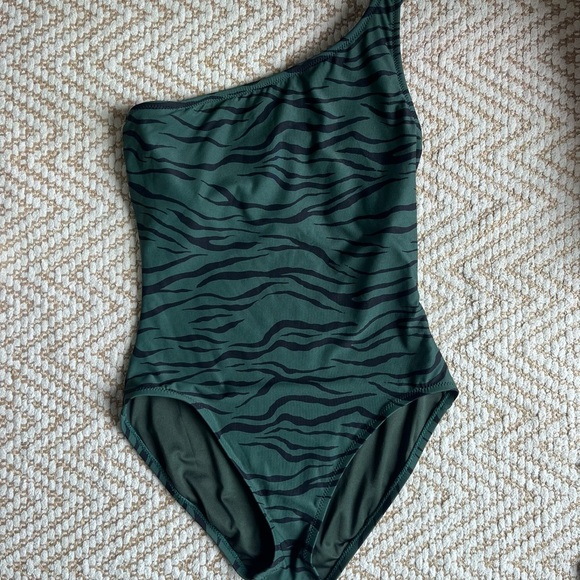 GAP One-Shoulder Green Zebra Print Swimsuit - Picture 2 of 6
